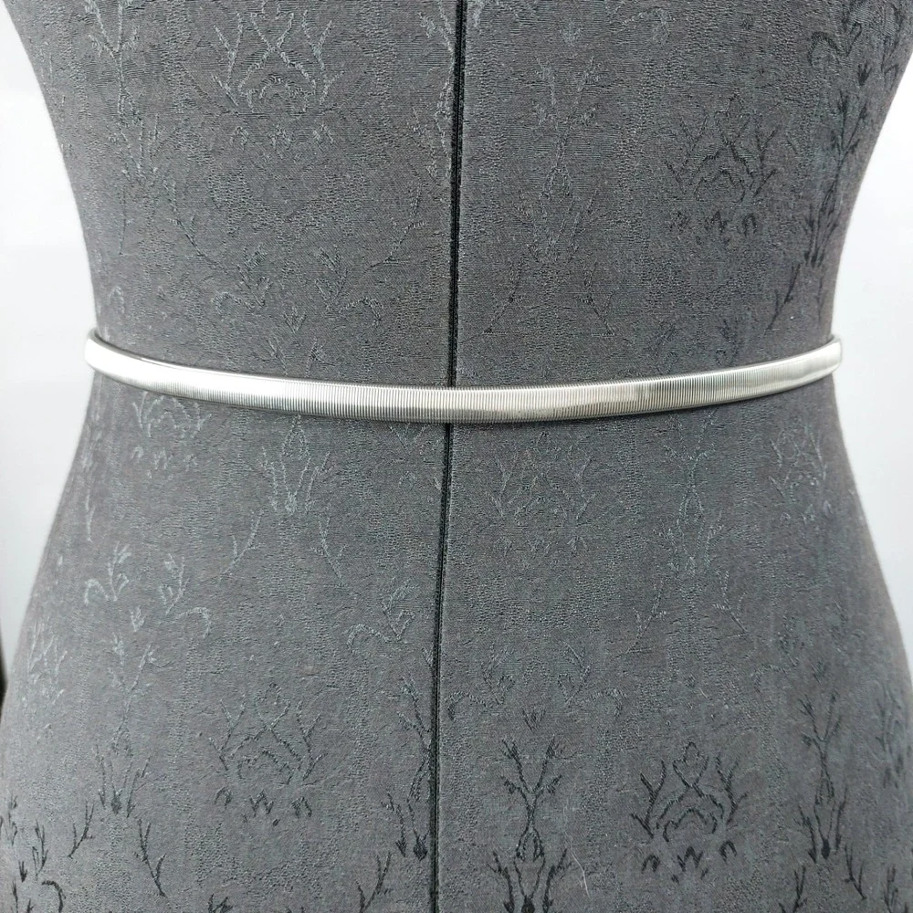 Vintage Silver Metal Skinny Stretch Belt with Knot Buckle 26